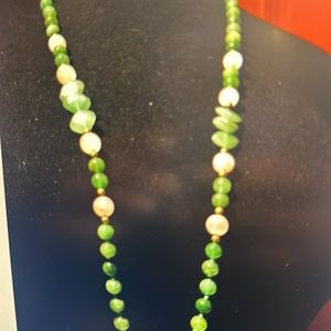 Beautiful Genuine Antique Green and Pink Jade Necklace